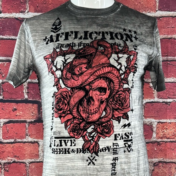 Affliction Men's Short Sleeve Graphic T-shirt -Gray/Black -Various Sizes- NWT - Picture 3 of 13